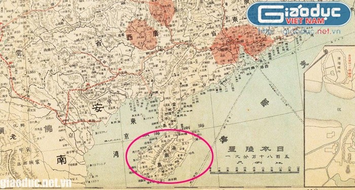 Phóng to hình vị trí đảo Hải Nam ở cuối bản đồ "Thanh quốc đại địa đồ Cánh mạng (Tân Hợi) động loạn địa điểm chú".